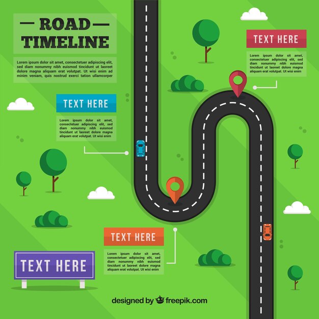 Línea de tiempo infográfica con concepto de carretera
