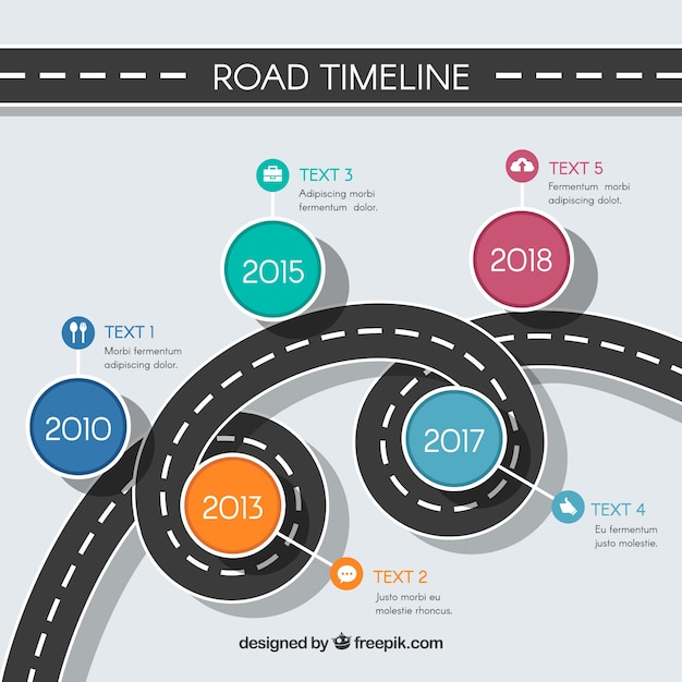 Línea de tiempo infográfica con concepto de carretera