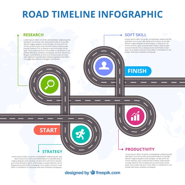 Línea de tiempo infográfica con concepto de carretera