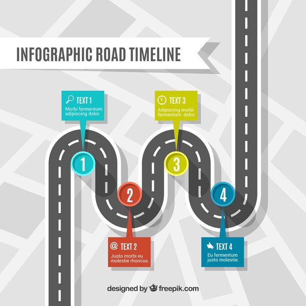 Línea de tiempo infográfica con concepto de carretera
