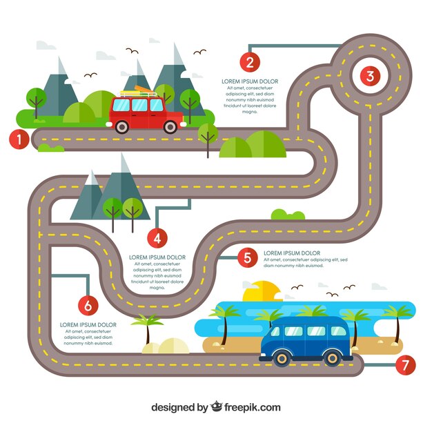 Línea de tiempo infográfica con concepto de carretera