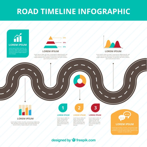 Línea de tiempo infográfica con concepto de carretera
