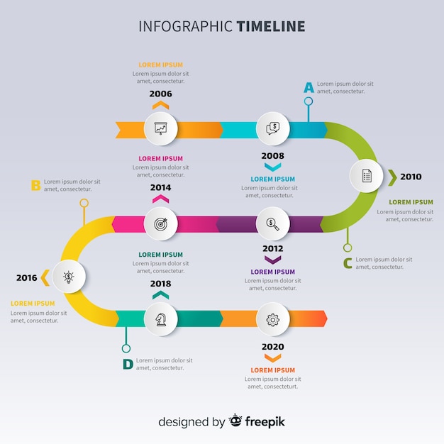 Línea de tiempo infográfica gradiente