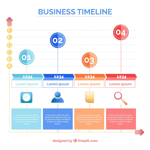 Línea de tiempo de negocios colorida con diseño plano