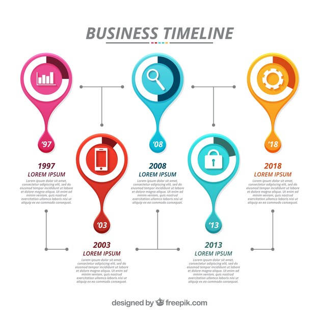 Línea de tiempo de negocios colorida con diseño plano