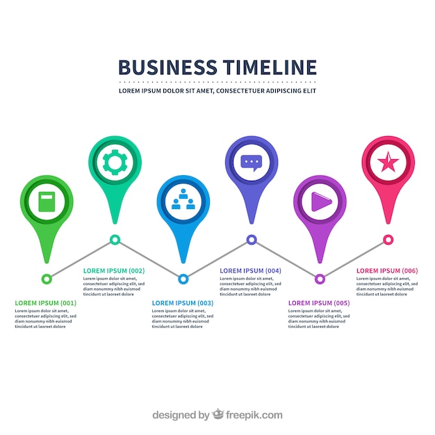 Línea de tiempo de negocios colorida con diseño plano