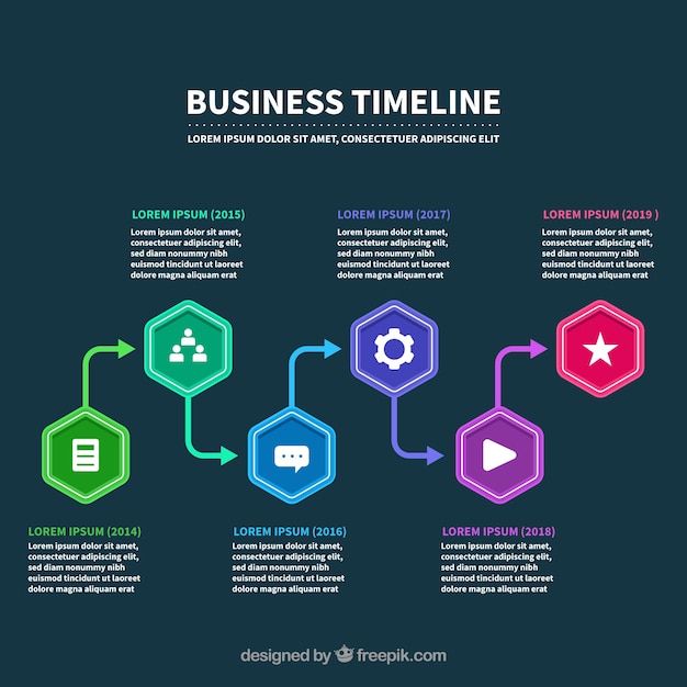 Línea de tiempo de negocios colorida con diseño plano