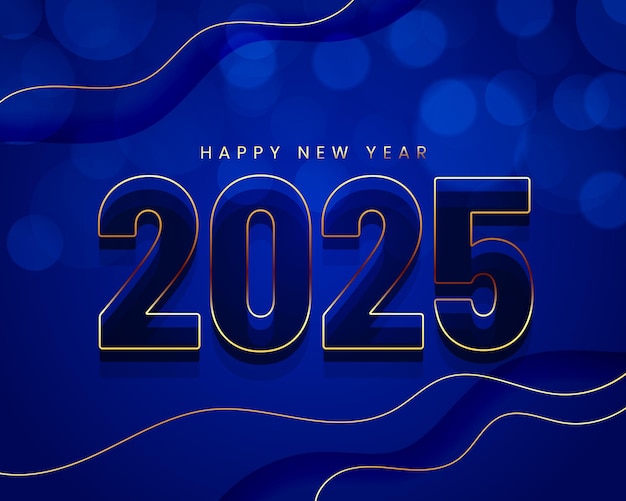 Lineart 2025 de saludos de año nuevo de fondo con efecto bokeh