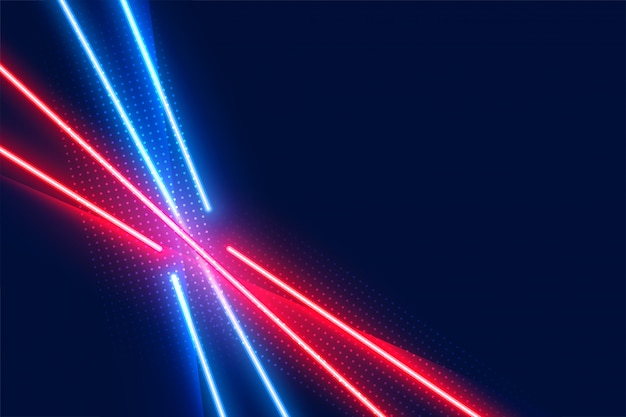 Líneas de efecto de luz led de neón en colores azul y rojo.