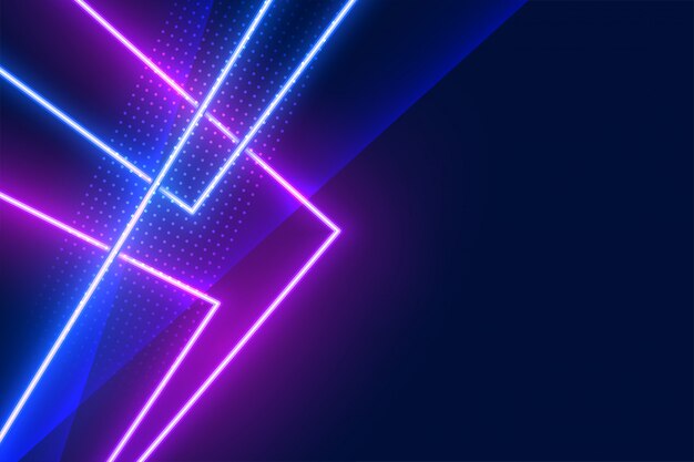 Líneas de efecto de luz de neón geométricas azules y púrpuras de fondo