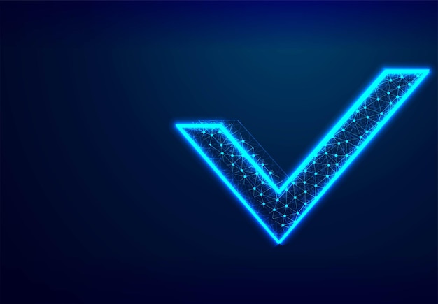 Líneas de formulario de icono de marca de verificación y triángulos Concepto de negocio de vector poligonal de acuerdo de éxito ok ilustración Geometría de estructura alámbrica de baja poli líneas de triángulo puntos polígonos sobre fondo blanco