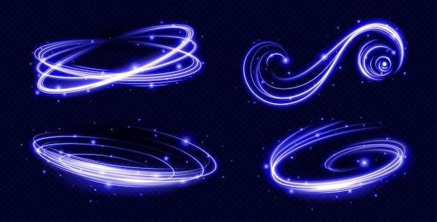 Líneas de luz y remolinos con efecto de brillo.