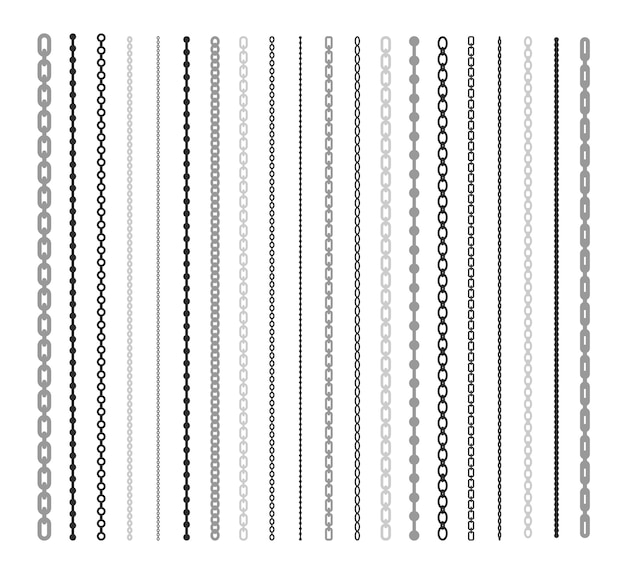 Vector gratuito líneas negras del conjunto de ilustración plana de cadena. eslabón de cadena y cepillo patrón de borde colección de vectores aislados. concepto de elementos de diseño de conexión y moda