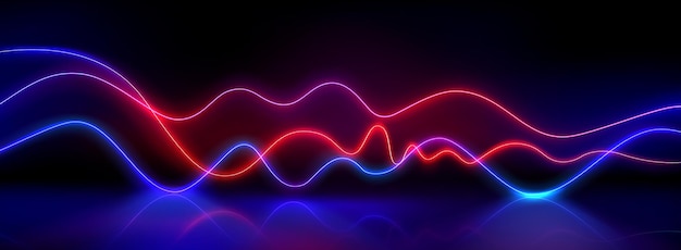 Líneas de ondas de neón abstractas en fondo negro