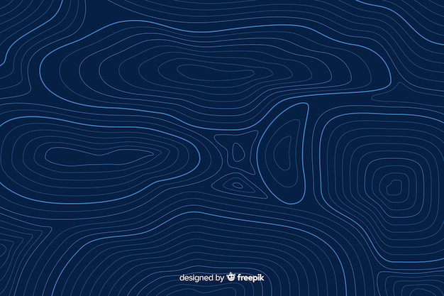 Líneas topográficas circulares sobre fondo azul.