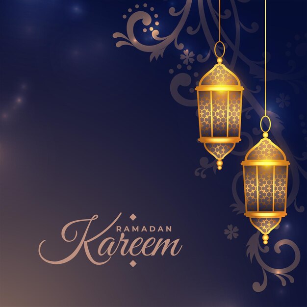 Linterna árabe ramadan kareem decorativa y diseño de tarjeta floral
