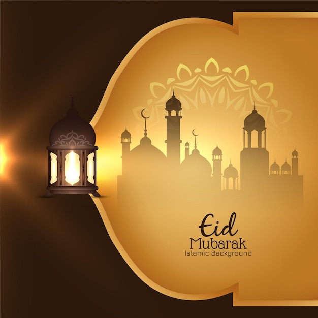 Linterna con estilo islámico Eid mubarak festival diseño de fondo vector