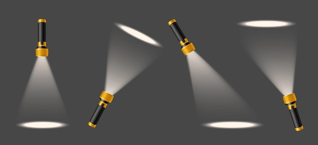Vector gratuito linternas de mano con puntos de luz concepto de diseño de búsqueda realista aislado en la ilustración de vector de fondo gris