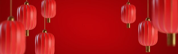 Linternas de papel chinas sobre un fondo rojo
