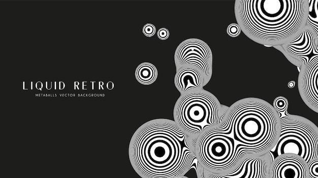 Líquido retro 3D zebra metaball, con estructura orgánica. Vector abstracto fondo blanco y negro. Formas futuristas fluidas.