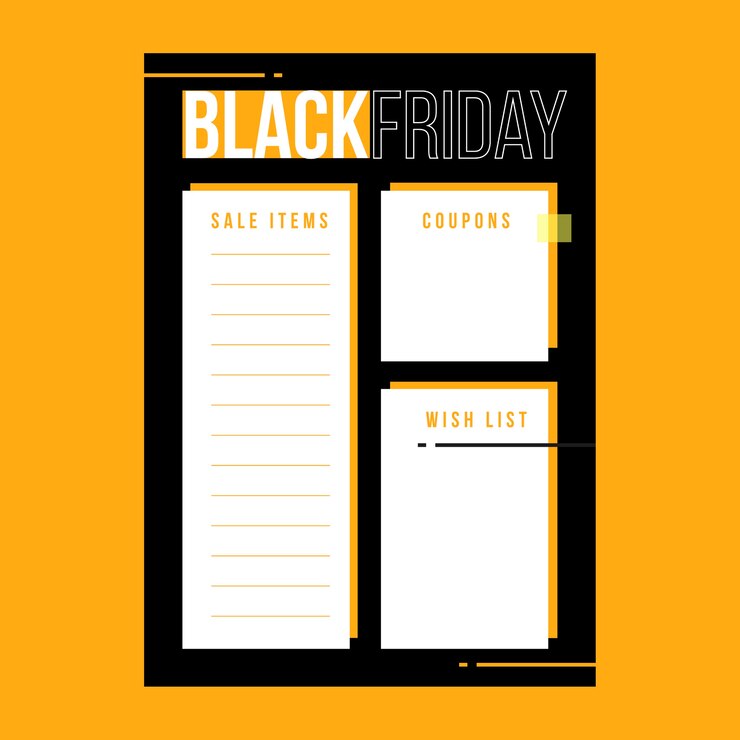 Vector gratuito lista de la compra del viernes negro moderno
