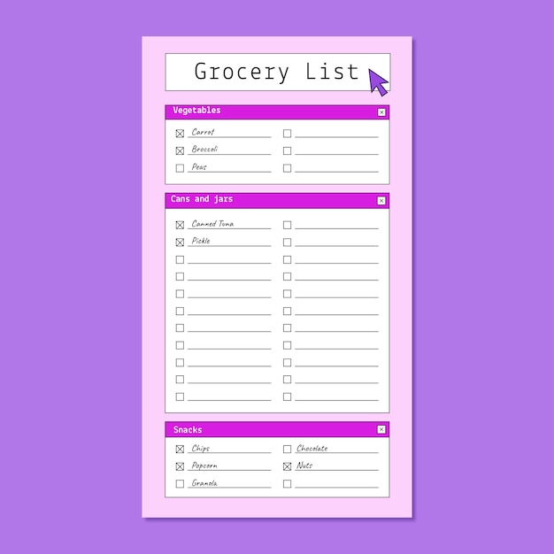 Lista de compras vertical moderna y estética