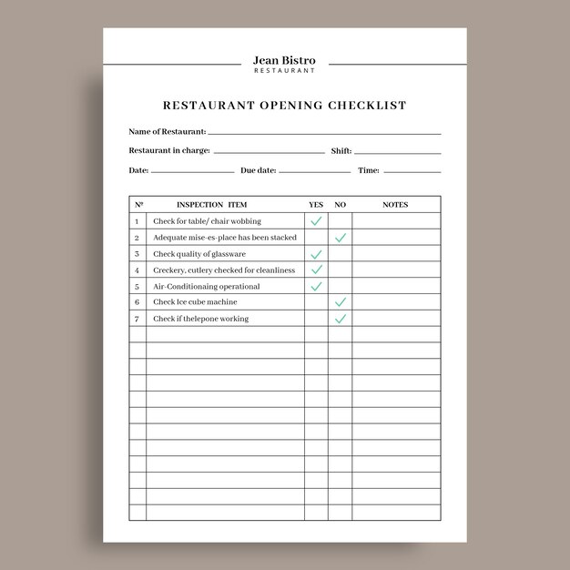 Lista de comprobación para la apertura de restaurantes