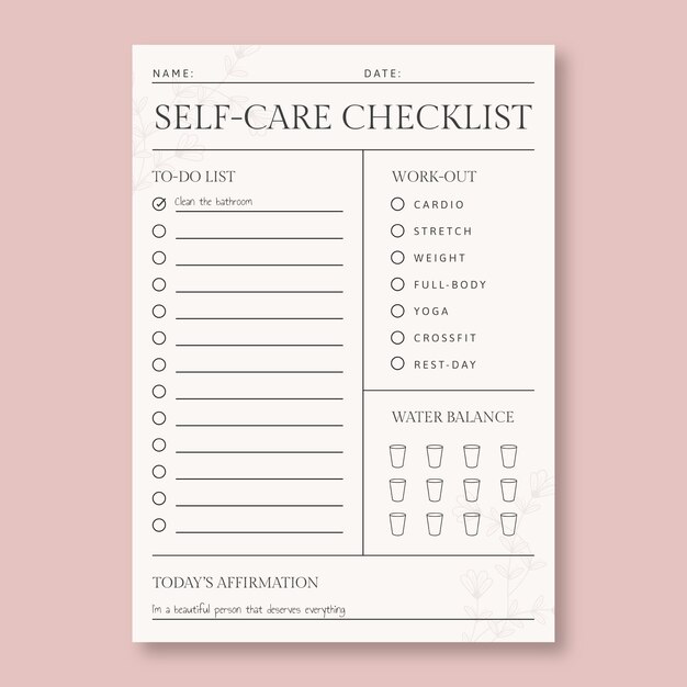 Lista de control de cuidado personal para imprimir