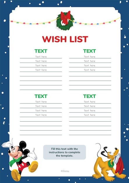 Vector gratuito lista de deseos para navidad de mickey mouse y amigos