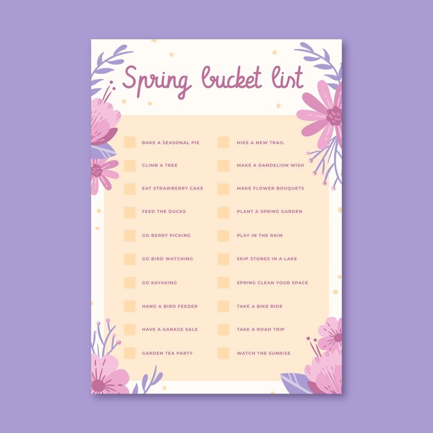 Lista de deseos de primavera pastel dibujada a mano