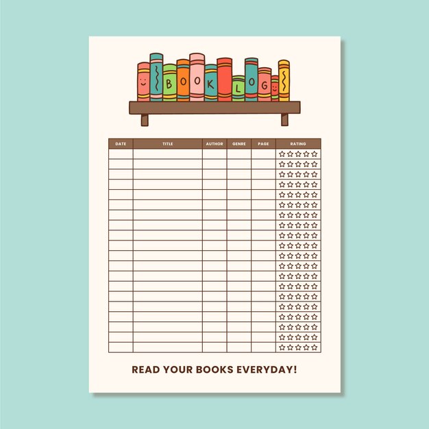 Lista de libros dibujados a mano para imprimir plantilla