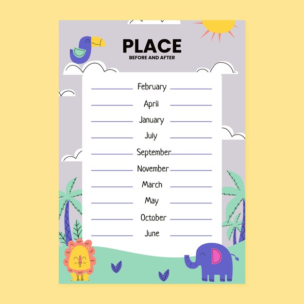 Lista de meses del año dibujada a mano
