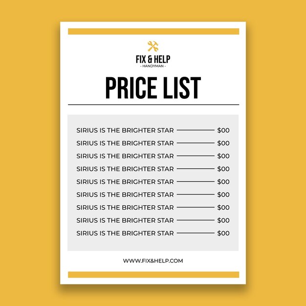 Lista de precios de reparación y ayuda profesional para personal de mantenimiento.