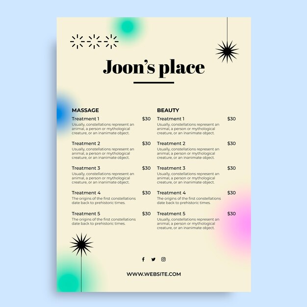 Lista de precios de spa degradado