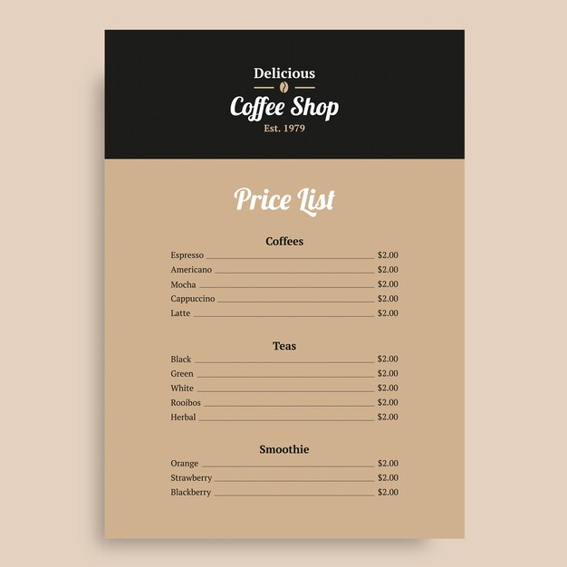 Lista de verificación de la cafetería monocolor retro 1979
