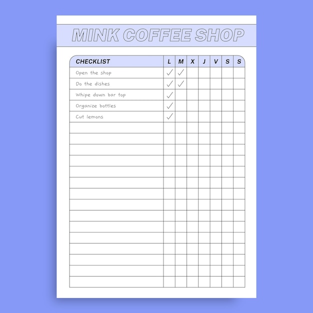 Lista de verificación de cafetería simple