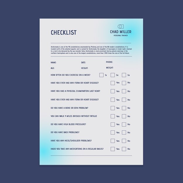 Lista de verificación de evaluación de entrenador personal de gradiente