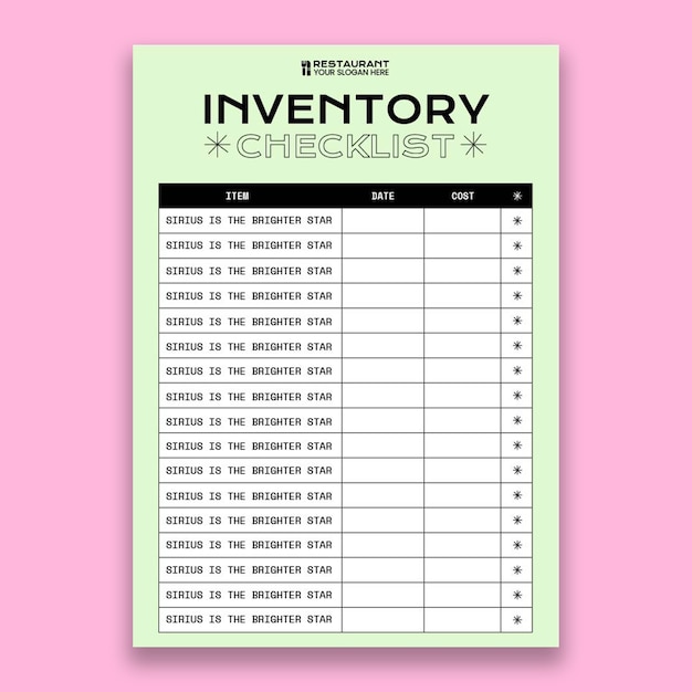 Lista de verificación de inventario de electrodomésticos modernos y simples para restaurantes