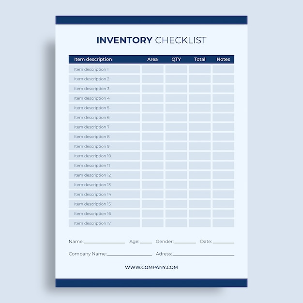 Lista de verificación de inventario de materiales profesionales