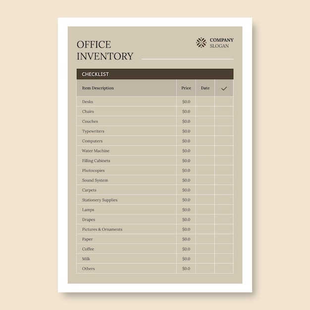 Lista de verificación de inventario de oficina elegante
