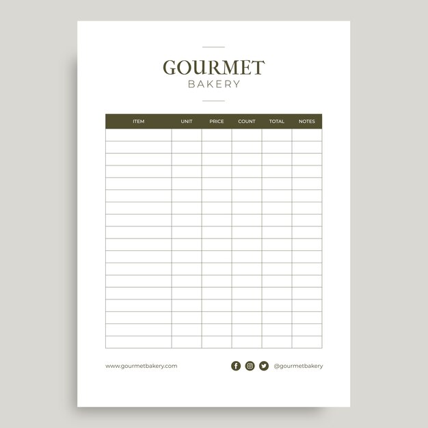 Lista de verificación de inventario de panadería gourmet minimalista