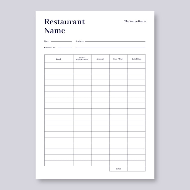 Vector gratuito lista de verificación de inventario de restaurante simple y elegante