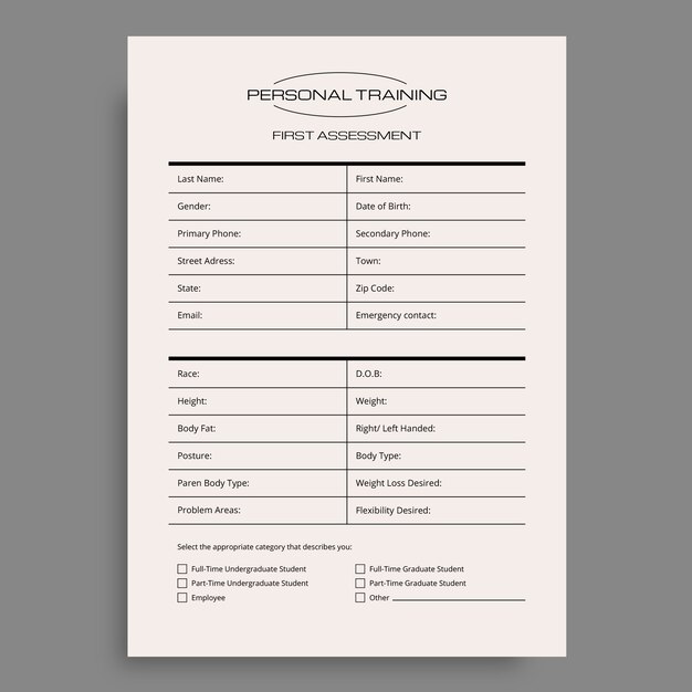 Lista de verificación de la primera evaluación del entrenador personal minimalista