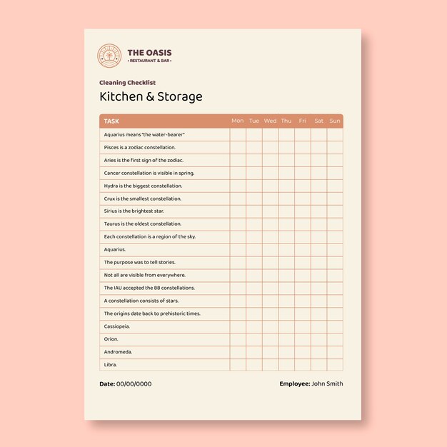 Lista de verificación de restaurante retro