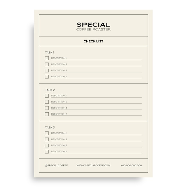Lista de verificación de tostadores de café especiales minimalistas