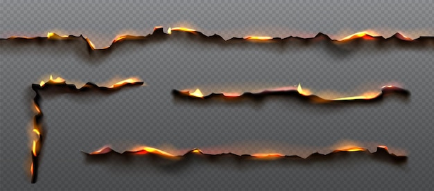 Vector gratuito llama naranja de fuego en los bordes de papel quemado