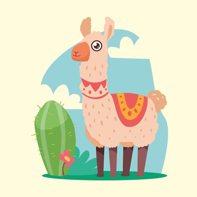 Vector gratuito llama con paisaje de cactus