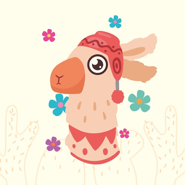 Llama con sombrero de lana