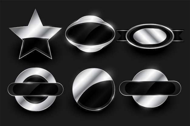 Vector gratuito llamativo banner de elemento de insignia de plata en una colección de seis