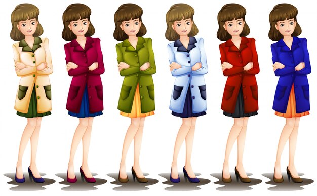 Lllustration de una mujer en diferentes tonos de una blazer sobre un fondo blanco